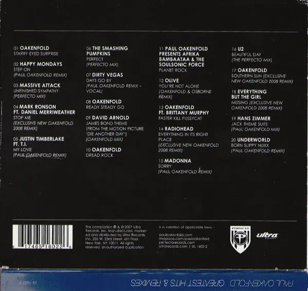 Paul Oakenfold – Greatest Hits & Remixes Cd & Dvd (Promo Cd/Dvd'r's) ) - Used 2