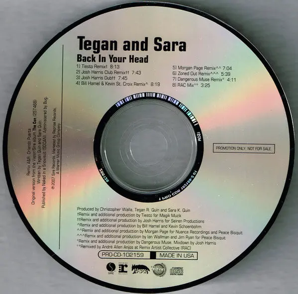 Tegan And Sara - Back In Your Head (Promo Remix Cd Single) Used 2