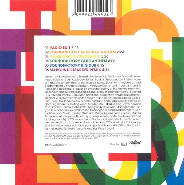 Bwo - The Bells Of Freedom (Official Europride 2008 Anthem) Import Cd Maxi-Single 2