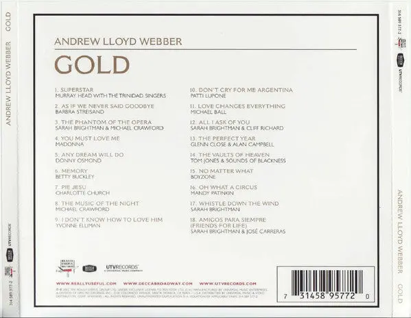 Andrew Lloyd Webber - Gold : Hits Collection Cd - Used 2