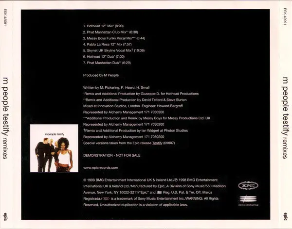 M People - Testify Remixes Promo Only Cd Single - Used 2