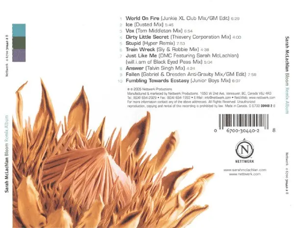 Sarah Mclachlan - Bloom (Club Remix Album Vol. 2) Used Cd 2