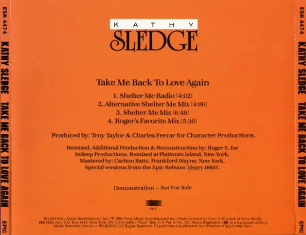 Kathy Sledge - Take Me Back To Love Again (Us Promo Cd Single) Used 2