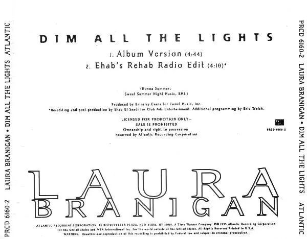 Laura Branigan - Dim All The Lights (Us Promo Cd Single) Used 2