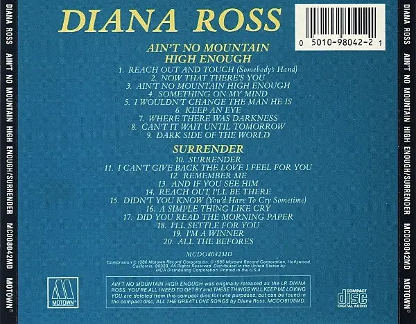 Diana Ross Surrender / Ain't No Mountain High Enough (2 For 1 Cd) - Used 2