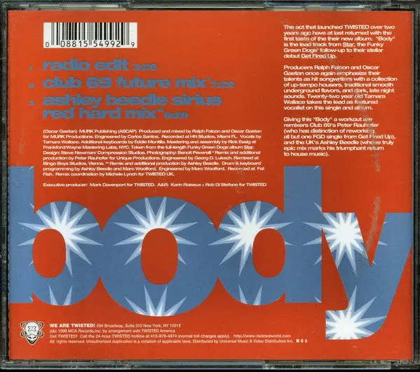 Funky Green Dogs - Body (Us Maxi-Cd Single) Used 2