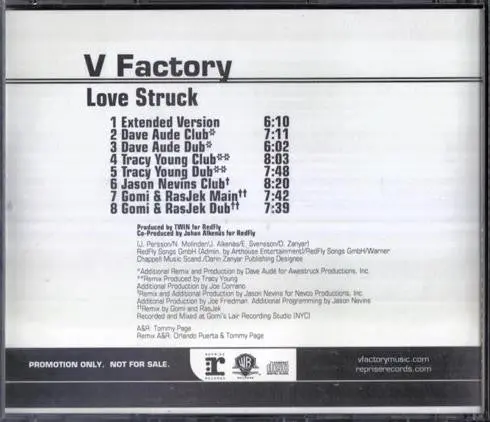 V Factory ‎–  Love Struck (Promo Remix Cd Single) Used 1