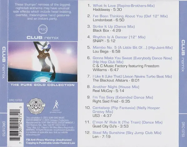 Club Remix - The Pure Gold Collection (Various 90'S Mixes) Cd - Used 2