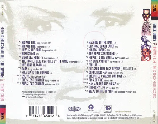 Grace Jones - – Private Life: The Compass Point Sessions 2Cd (12", Hits, B-Sides, Mixes) Used 2