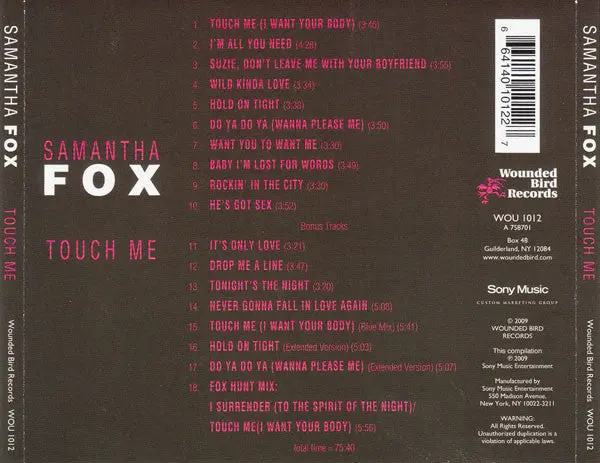 Samantha Fox - Touch Me +8 (2009 Deluxe Cd) - New 2