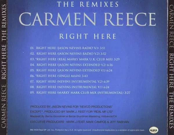 Carmen Reece - Right Here (The Remixes) Promo Cd Single 2