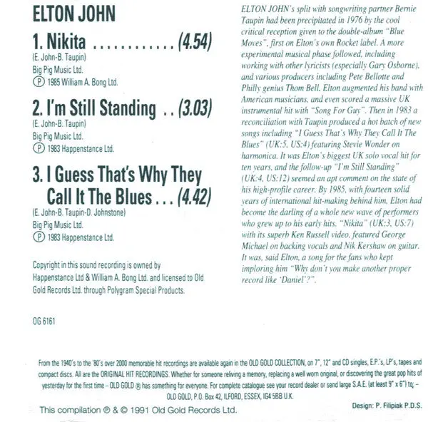 Elton John 3 Track 5" Uk Cd Single - Used 2