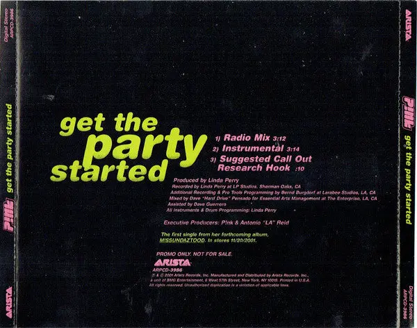 P!Nk - Get The Party Started - Used Cd Promo Single (2001) 2