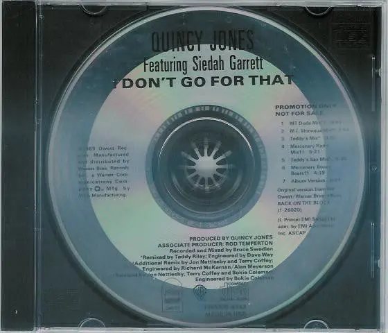Quincy Jones Ft: Siedah Garrett -- I Don't Go For That (Promo) Remix Cd Single - Use D 2