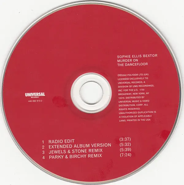 Sophie Ellis-Bextor -- Murder On The Dancefloor (Us Cd Single) Used 2