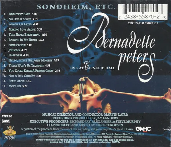 Bernadette Peters - Live At Carnegie Hall Cd - Used 2