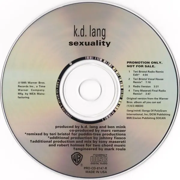 K.D. Lang - Sexuality (Promo Remix Cd Single) Used 1