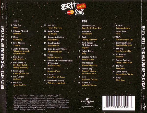 Brits Hits 2008 Album Of The Year (Import 2Xcd) Used 2