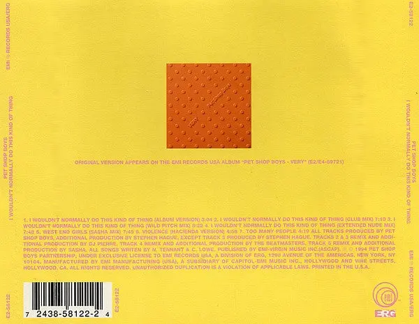 Pet Shop Boys - I Wouldn't Normally Do This Kind Of Thing / West End Girls (Cd Single) Used 2