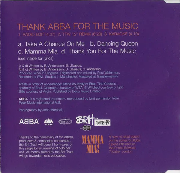Thank Abba For The Music (Various Uk Pop Stars) Import Cd Single - Used 2