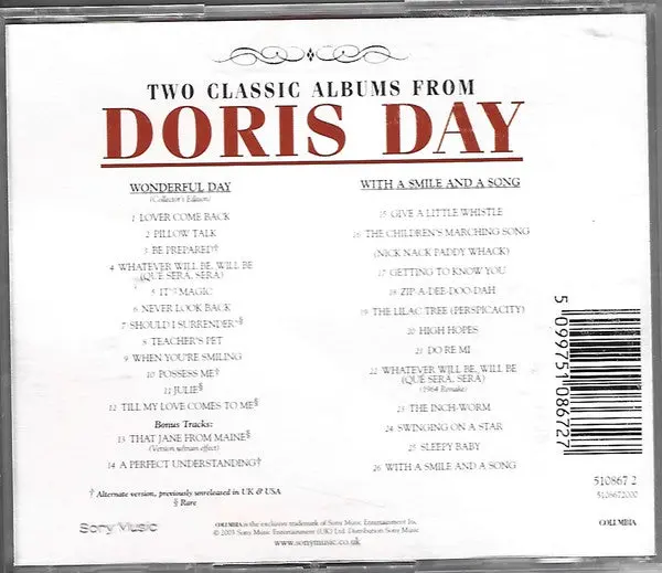 Doris Day - "Wonderful Day" & " With A Smile And A Song" Cd Used 2