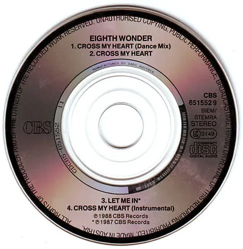 Eighth Wonder - Cross My Heart 3" Import Cd Single - Used 2
