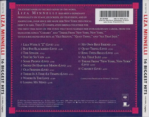 Liza Minnelli - 16 Biggest Hits Cd - Used 2