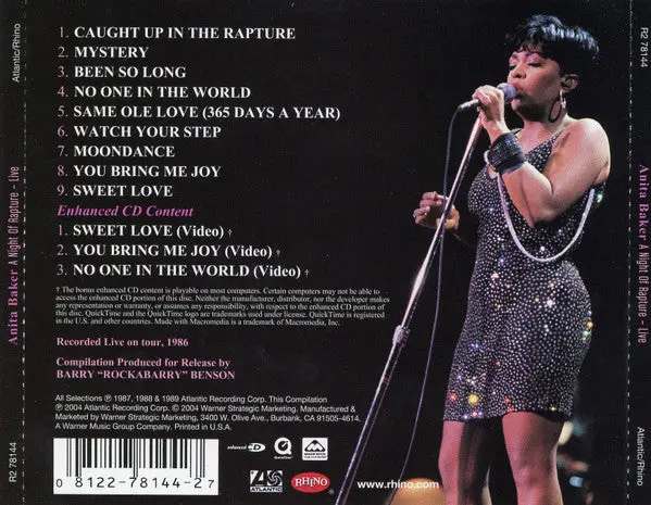 Anita Baker - A Night Of Rapture (Live) Cd - Used 2