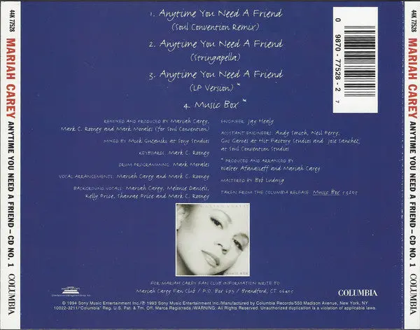 Mariah Carey - Anytime You Need A Friend (Us R&B Maxi-Cd Single) Used 2