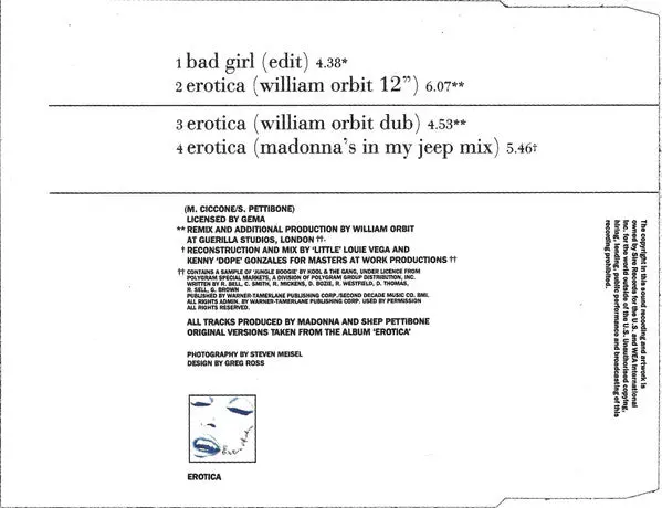 Madonna - Bad Girl / Erotica (Import Cd Single) Used 2
