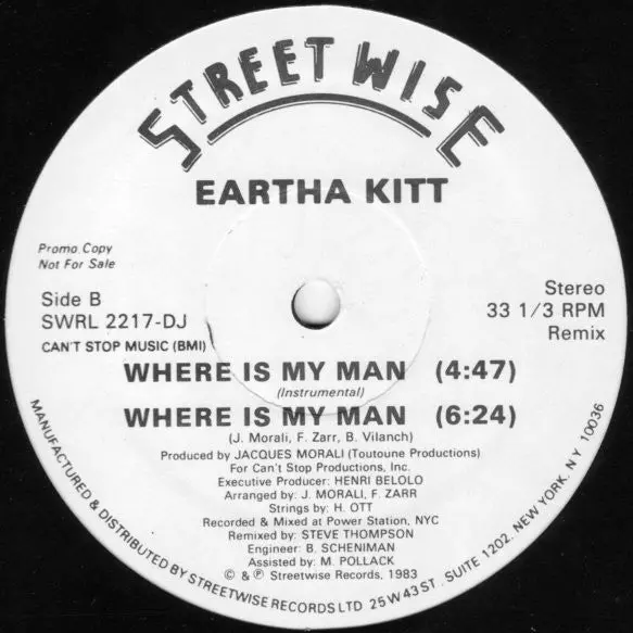 Eartha Kitt - Where Is My Man (Promo 12" Single) Lp Vinyl - Used 1