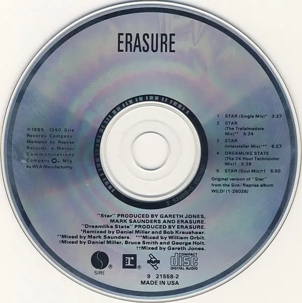 Erasure - Star / Dreamlike State (Us Promo Cd Single) Used 1