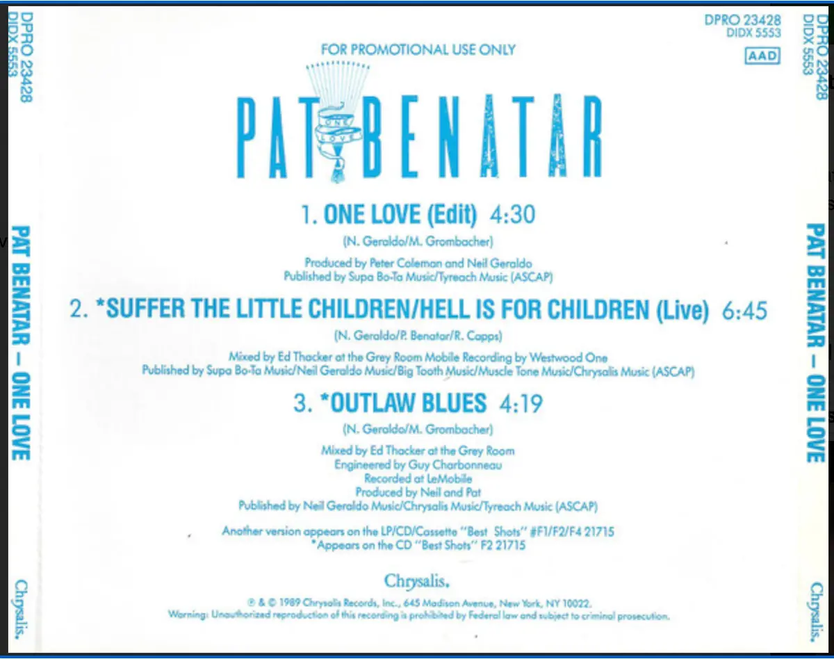 Pat Benatar - One Love (Promo Only Cd Single) - Used 1