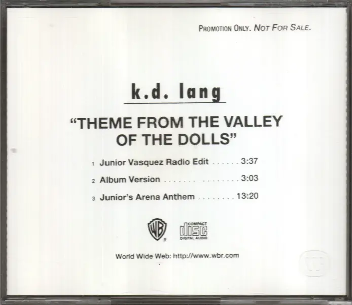 K.D. Lang "Theme From The Valley Of The Dolly"  (Jr. Vasquez Mixes) Promo Cd Single - Used 1