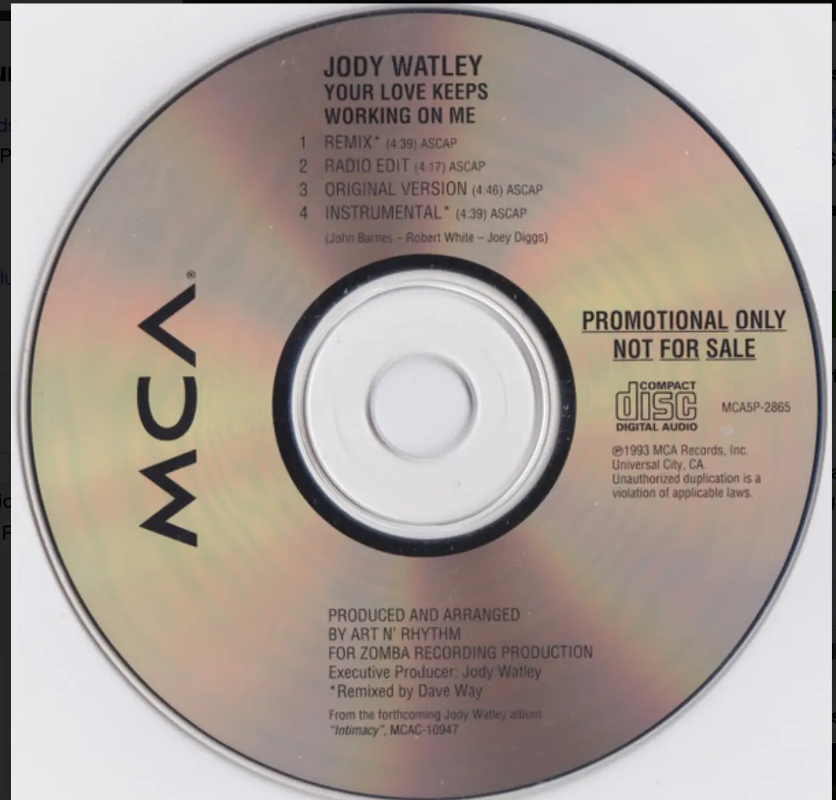 Jody Watley - Your Love Keeps Working On Me (Promo Cd Single) Used 1
