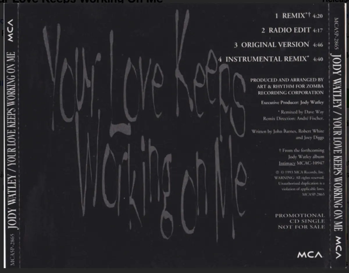 Jody Watley - Your Love Keeps Working On Me (Promo Cd Single) Used 2