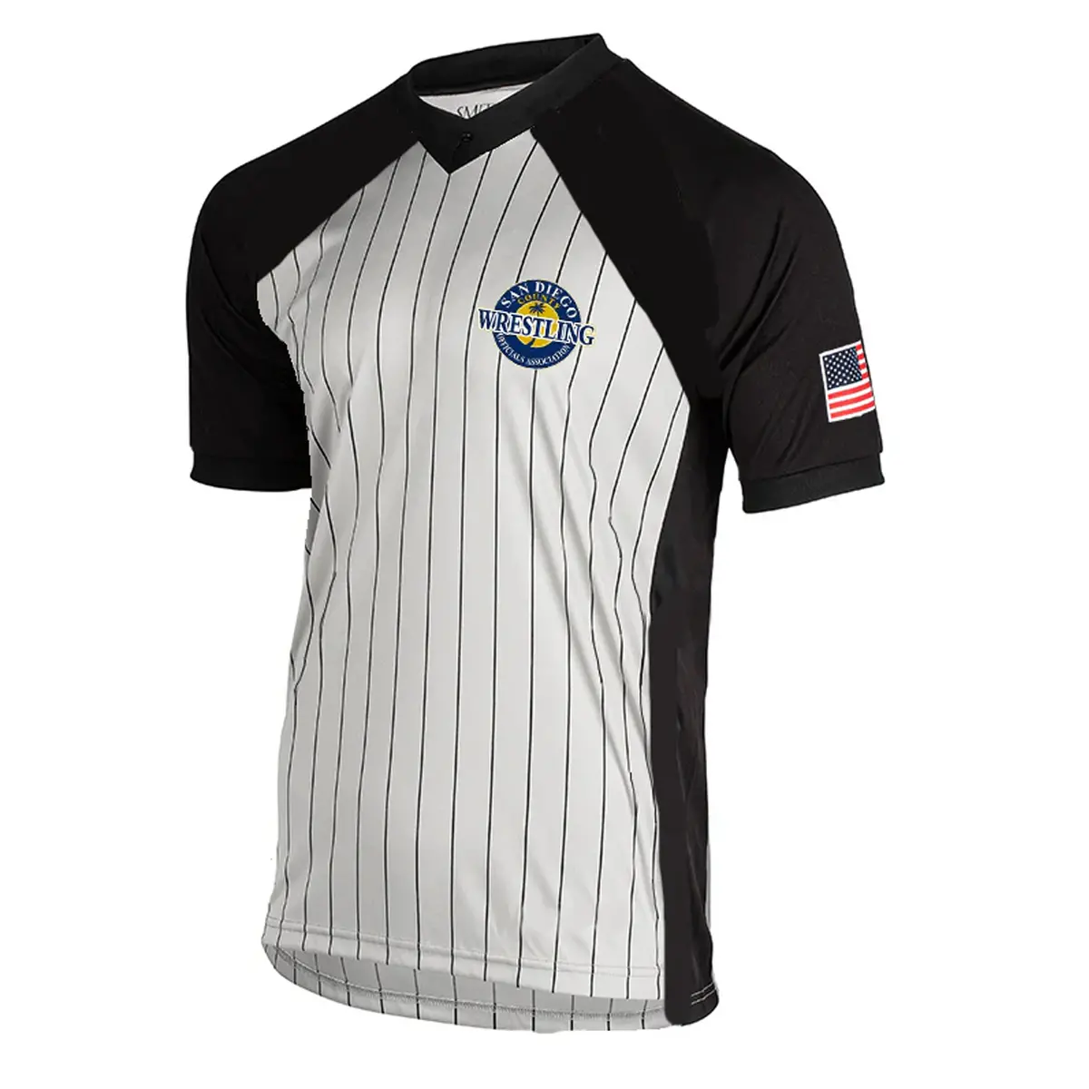 San Diego Sdwoa Logo Men's Grey W/Pinstripe Wrestling Shirts W/Black Raglan Like Sleeves 1