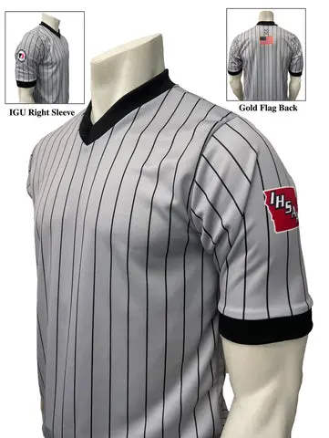 Iowa Dual Ihsaa/Ighsau Logos Dye Sublimated Men's Grey W/Pinstripe Wrestling Shirts 1