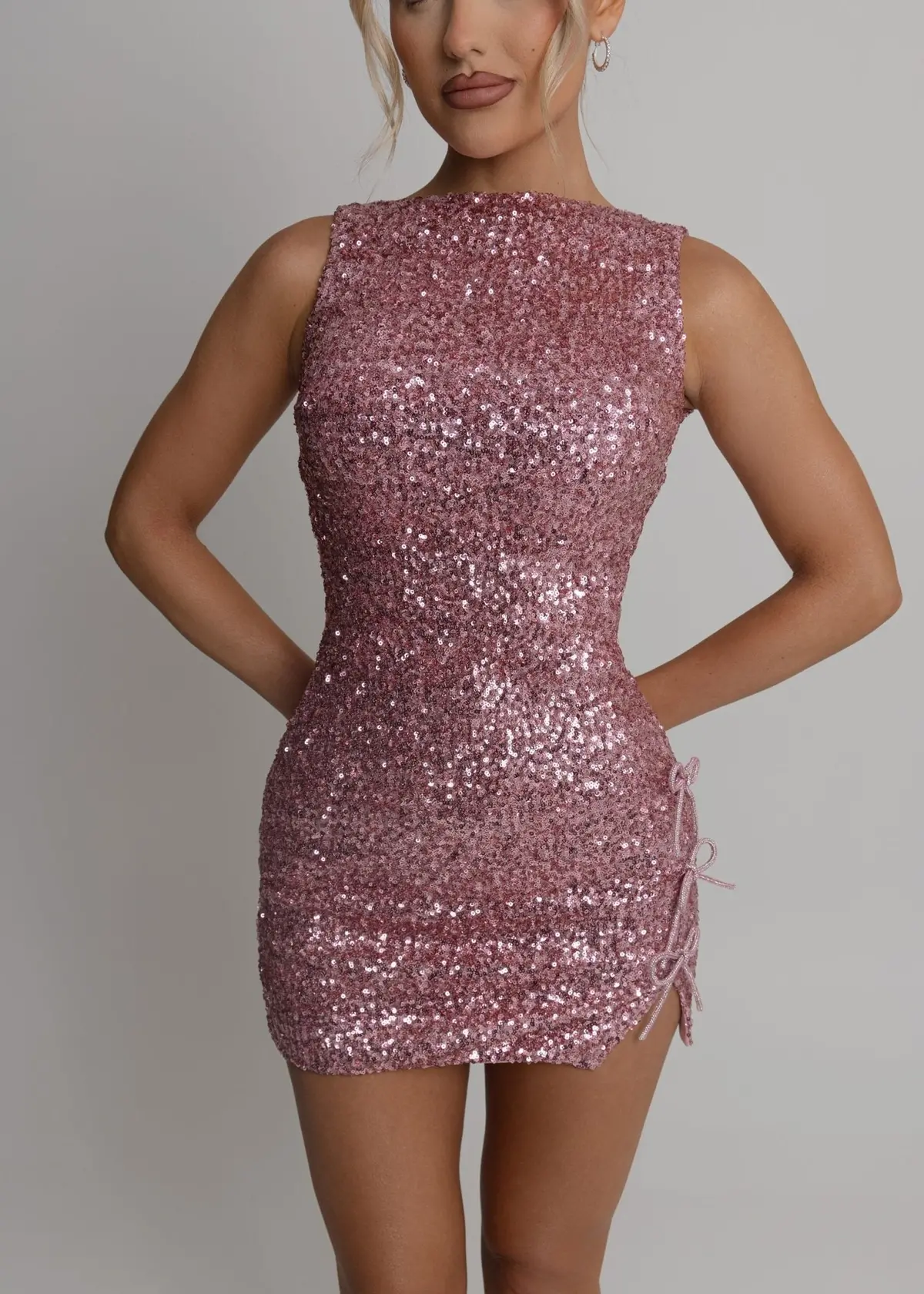 Unspoken Bond Sequin Bow Mini Dress - Pink 1