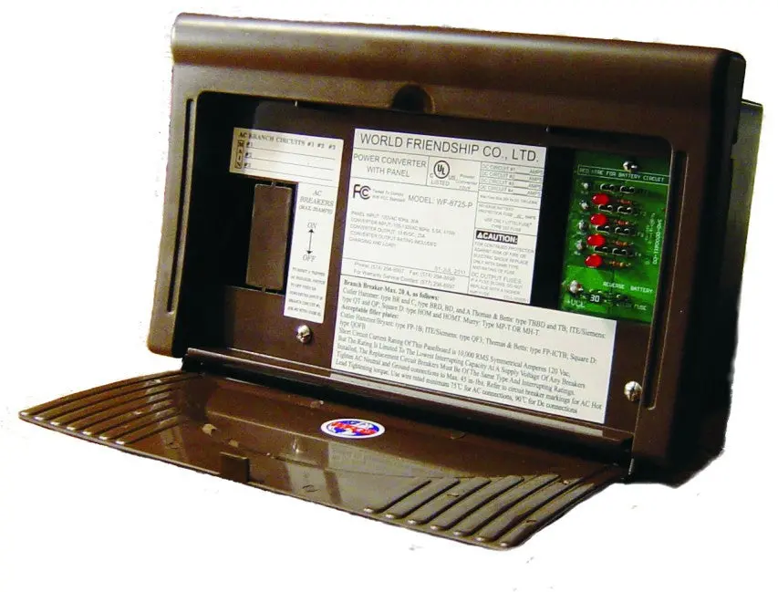 Wf-8725-Ad Wfco/Arterra Converter/Charger W/ Distribution Center For 30 Amp Ac Service - 25 Amp Dc Output W/ 4 Circuits Black 1