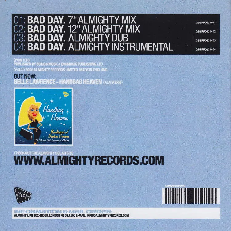Belle Lawrence - Bad Day (Almighty Cd Single) 2