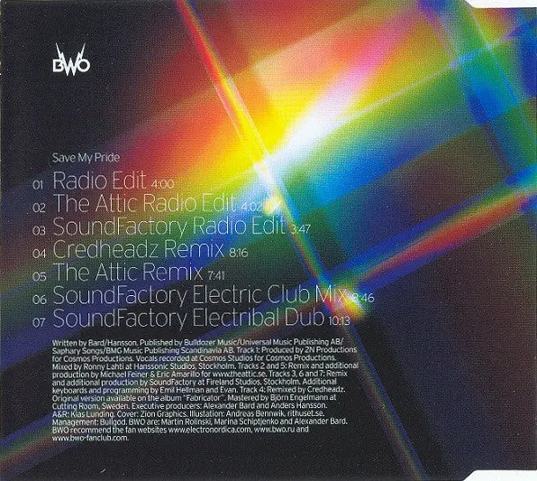 Bwo - Save My Pride Import Cd Maxi-Single - New 2