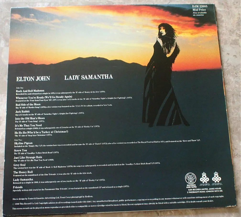 Elton John - Lady Samantha (Uk Import) Lp Vinyl B-Side Collection- Used 2