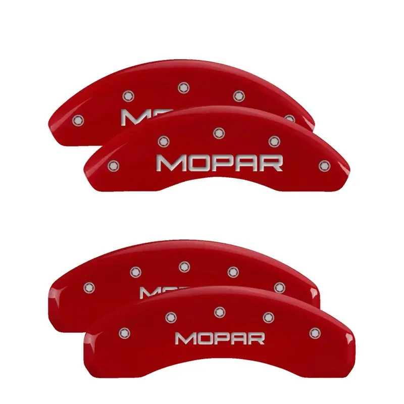 Mgp Engraved 4-Piston Caliper Covers For Mopar Vehicles – Front And Rear, Red Finish With Silver Accent 1
