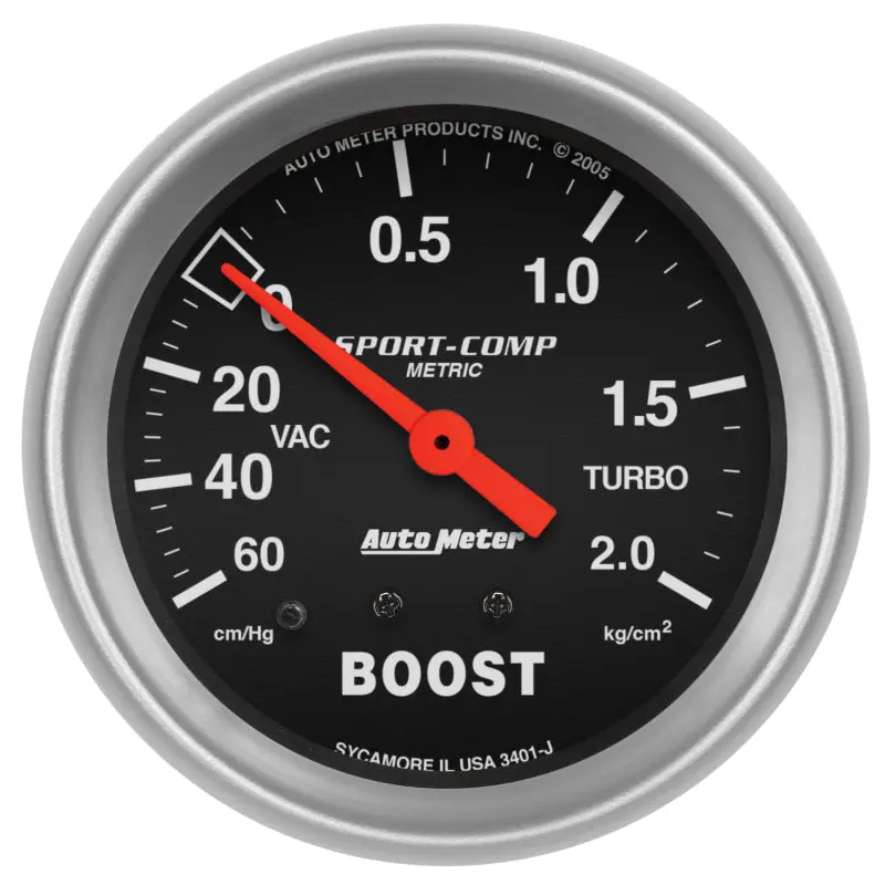 Autometer Sport-Comp Mechanical Vacuum/Boost Gauge – 66.7Mm Metric, 0–60 Cm/Hg / 0–2.0 Kg/Cm² 1