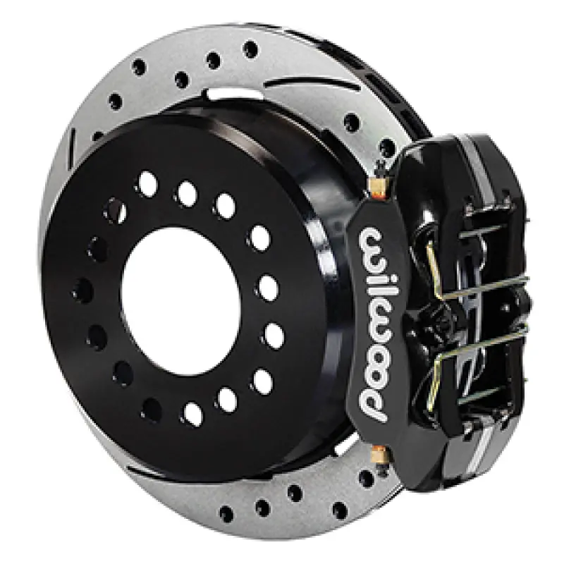 Wilwood Dynapro 12-Bolt Rear Brake Kit With E-Brake Compatibility – 11In Drilled & Slotted Rotors, 2.75–2.81In Offset, Black Finish 1