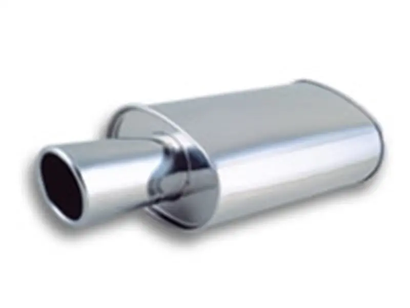 Vibrant Streetpower Turbo Oval Muffler – 3″ Inlet Id, 4″ Rolled Edge Angled Tip, T304 Stainless Steel 1