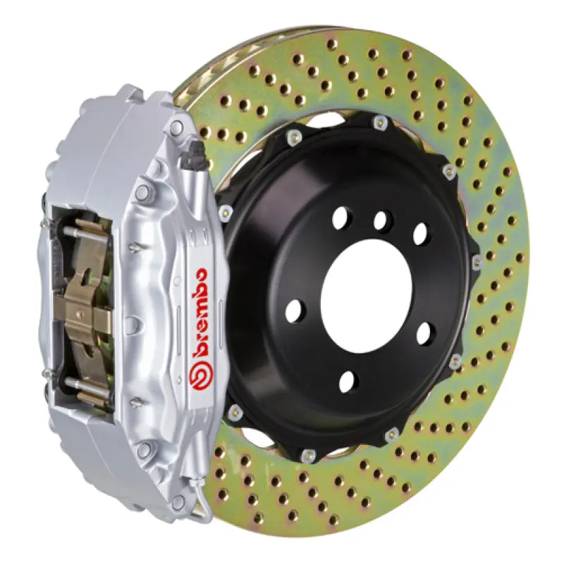 Brembo Gt Front Brake Kit For 1989–1994 Porsche 911 Carrera – 355X32Mm Drilled Rotors, 6-Piston Calipers, Silver Finish 1