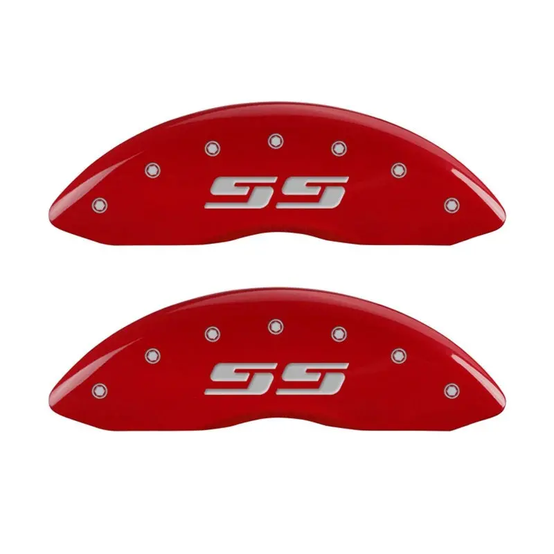 Mgp Engraved Caliper Covers – Front Pair For Chevrolet Silverado / Ss Models, Silver Base With Red Accents 1